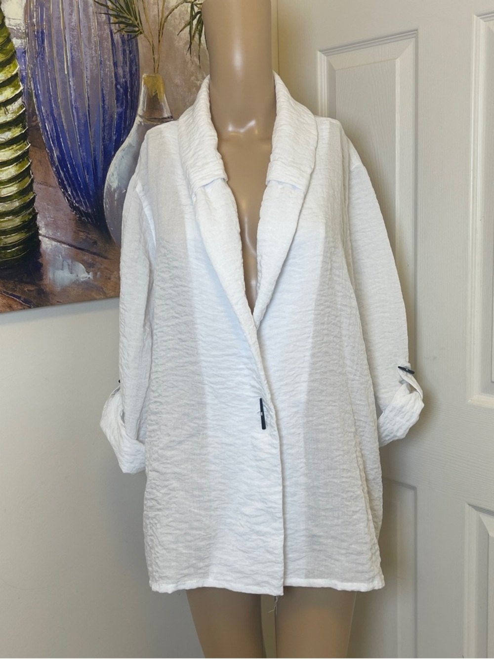 Soft Surroundings White Textured Open Front Tunic Jacket
